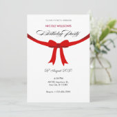 Invitation Anniversaire simple élégant ruban rouge (Debout devant)