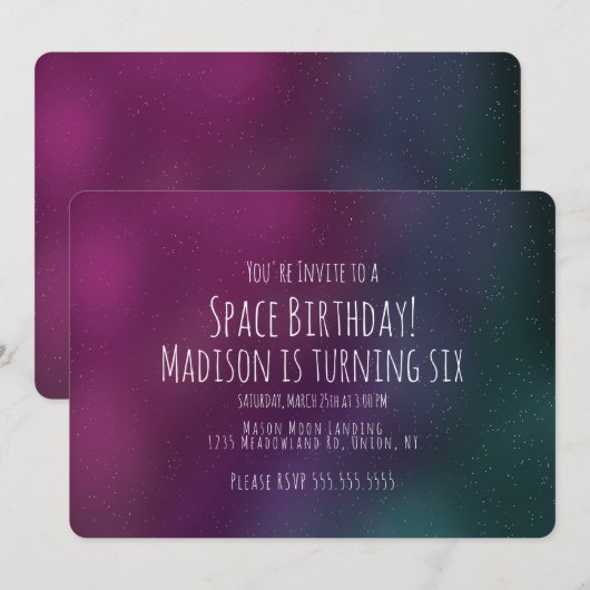 Invitation anniversaire simple galaxie dessinée à (Devant / Derrière)