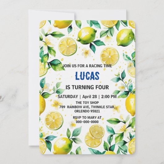 Invitation Anniversaire simple jaune citron (Devant)