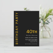 Invitation Anniversaire simple moderne noir et jaune (Debout devant)
