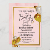 Invitation Anniversaire Simple Or & Rose (Devant / Derrière)