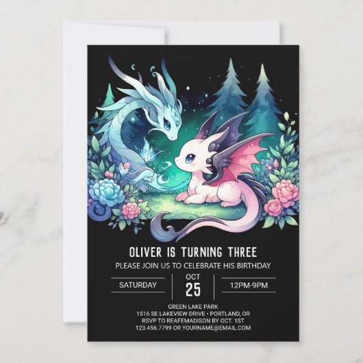 Invitation Anniversaire simple Pastel Dragon (Devant)