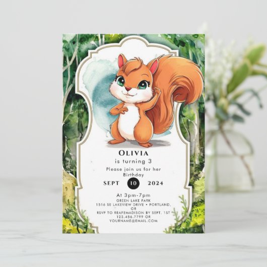 Invitation Anniversaire simple Pastel Squirrel (Debout devant)
