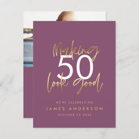 Invitation anniversaire simple style élégant design photo inv (Devant / Derrière)