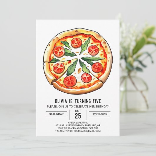 Invitation Anniversaire simple sur mesure de la pizza (Debout devant)