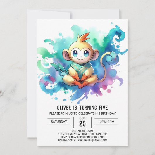 Invitation Anniversaire Singe Bohème Joyeux (Devant)
