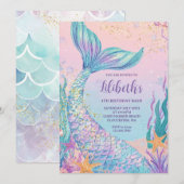 Invitation Anniversaire Sirène Aquarelle (Devant / Derrière)
