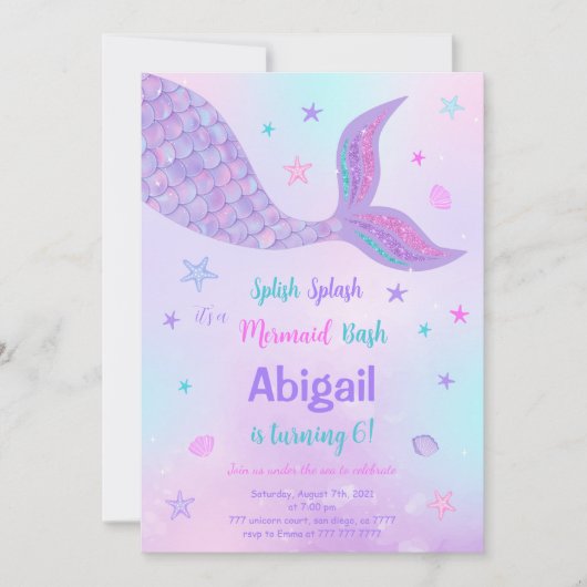 Invitation anniversaire sirène modifiable (Devant)