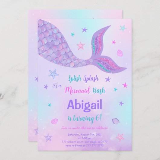 Invitation anniversaire sirène modifiable (Devant / Derrière)