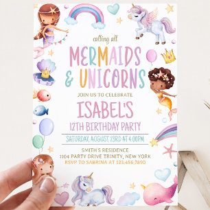 Invitation Anniversaire Sirènes et Licornes
