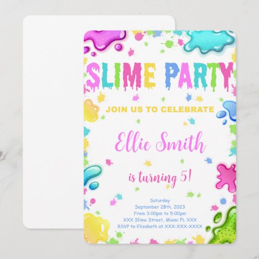 Invitation anniversaire Slime modifiable (Devant / Derrière)