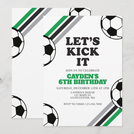 Invitation Anniversaire Soccer Faisons-le Vert (Devant / Derrière)