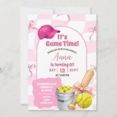 Invitation Anniversaire Softball Ruban Rétro Ondulé Rose Blus (Devant)