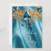 Invitation Anniversaire Soie Bleu Topaz bijou or (Devant)