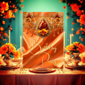 Invitation Anniversaire Soie d'or Bijou orange