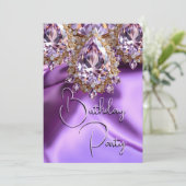Invitation Anniversaire Soie Lilac Bijou pourpre Gem (Debout devant)
