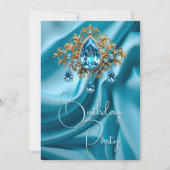 Invitation Anniversaire Soie Poudre Bijou bleu or (Devant)