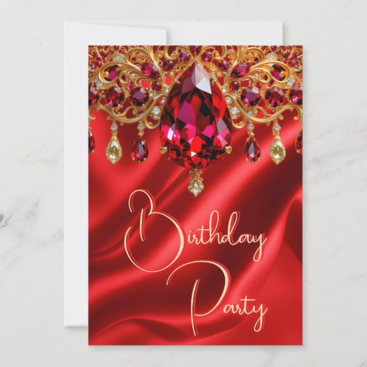 Invitation Anniversaire Soie Ruby Bijou rouge Gem (Devant)