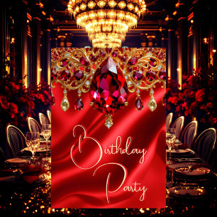 Invitation Anniversaire Soie Ruby Bijou rouge Gem