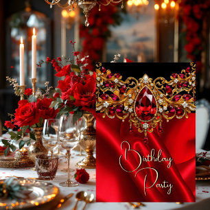 Invitation Anniversaire Soie Ruby Bijou rouge Gem Noir