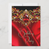 Invitation Anniversaire Soie Ruby Bijou rouge Gem Noir (Devant)