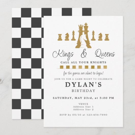 Invitation Anniversaire Soirée de Jeu d'Échecs App (Devant / Derrière)