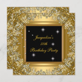 Invitation Anniversaire Soirée Elégante Gold Black Gold Frame (Devant / Derrière)