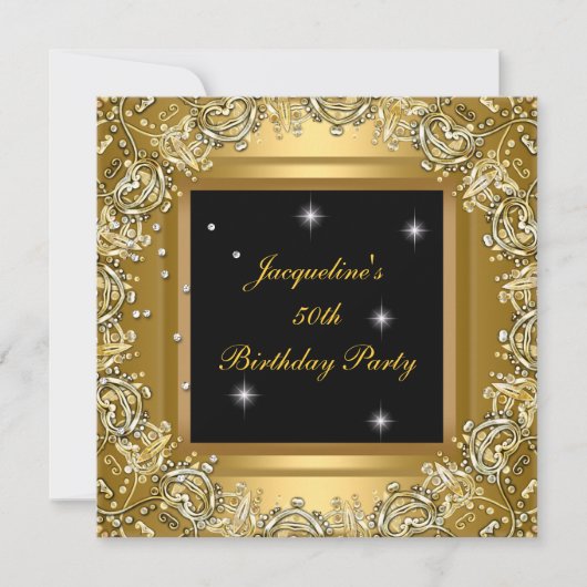 Invitation Anniversaire Soirée Elégante Gold Black Gold Frame (Devant)