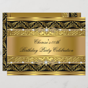 Invitation Anniversaire Soirée Elégante Gold Diamond Black Tr