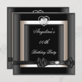 Invitation Anniversaire Soirée Elégante Noir Blanc Diamant (Devant / Derrière)
