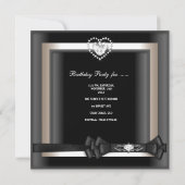 Invitation Anniversaire Soirée Elégante Noir Blanc Diamant (Dos)