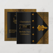 Invitation Anniversaire Soirée Elégante Or Black Metal Look 2 (Devant / Derrière)