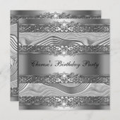 Invitation Anniversaire Soirée Elégante Silver Swirl Diamond  (Devant / Derrière)