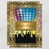 Invitation Anniversaire Soirée Gold Black Disco N'importe que (Devant / Derrière)