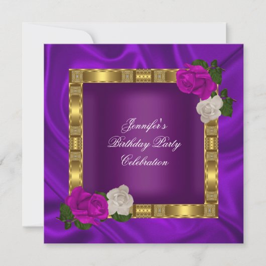 Invitation Anniversaire Soirée Gold Plum Rose rose rose (Devant)
