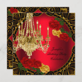 Invitation Anniversaire Soirée Gold Rouge Rose jaune (Devant / Derrière)