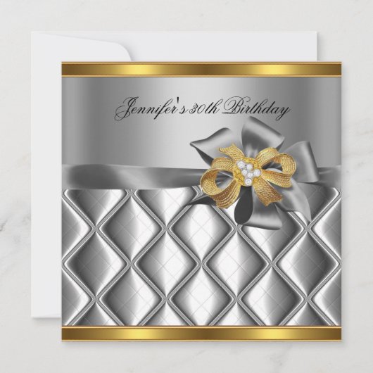 Invitation Anniversaire Soirée Gold Tile Trier Silver Grey Di (Devant)