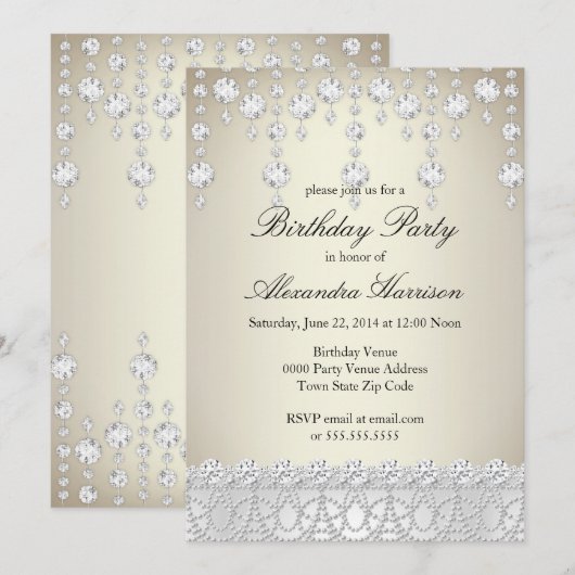 Invitation Anniversaire Soirée Plutôt Cristal Argent Sepia Di (Devant / Derrière)