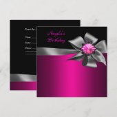 Invitation Anniversaire Soirée Rose Grey Bow Black Rose Jewel (Devant / Derrière)