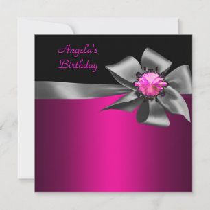 Invitation Anniversaire Soirée Rose Grey Bow Black Rose Jewel