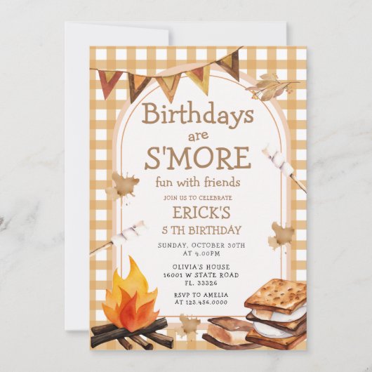 Invitation Anniversaire sont S'mores Fun Campfire En vichy (Devant)