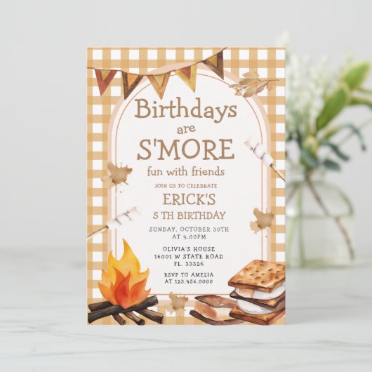 Invitation Anniversaire sont S'mores Fun Campfire En vichy (Debout devant)