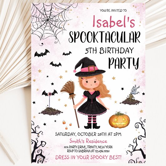 Invitation Anniversaire Sorcière Rose Halloween