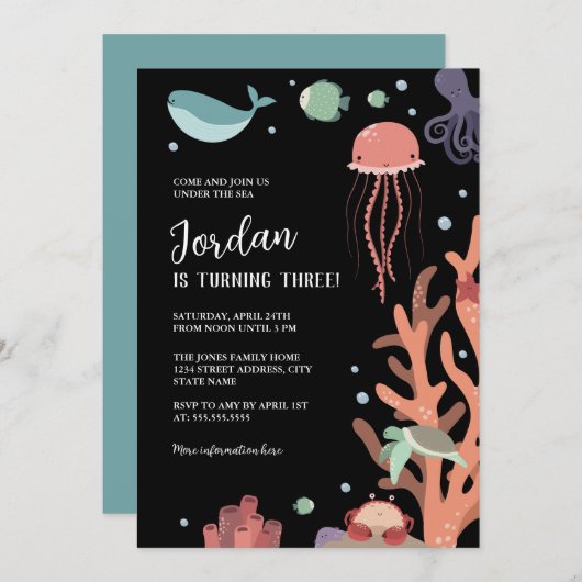 Invitation Anniversaire sous la mer (Devant / Derrière)