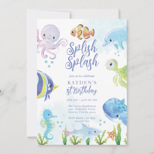 Invitation Anniversaire sous la mer (Devant)