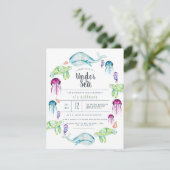 Invitation Anniversaire sous la mer | Aquarelle de créatures  (Debout devant)