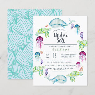 Invitation Anniversaire sous la mer   Aquarelle de créatures 