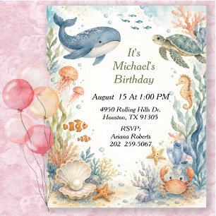 Invitation Anniversaire sous l'eau à l'aquarelle fantaisiste