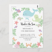 Invitation Anniversaire Sous l'Océan Baleine Paste (Devant / Derrière)