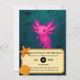 Invitation Anniversaire sous-marin de l'Axolotl rose